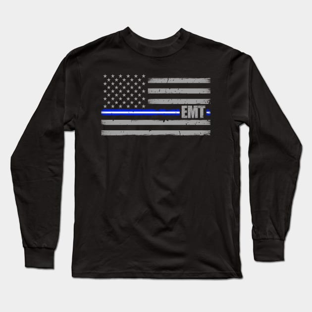 Emergency Medical Technician - Thin White Line Flag Long Sleeve T-Shirt by bluelinemotivation